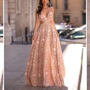 Alamour the label pink and tan prom dress